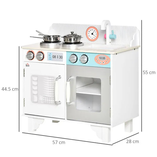 Kids Kitchen Play Cooking Toy Set With Sink Cooking Bench for 3-6 Years Old White