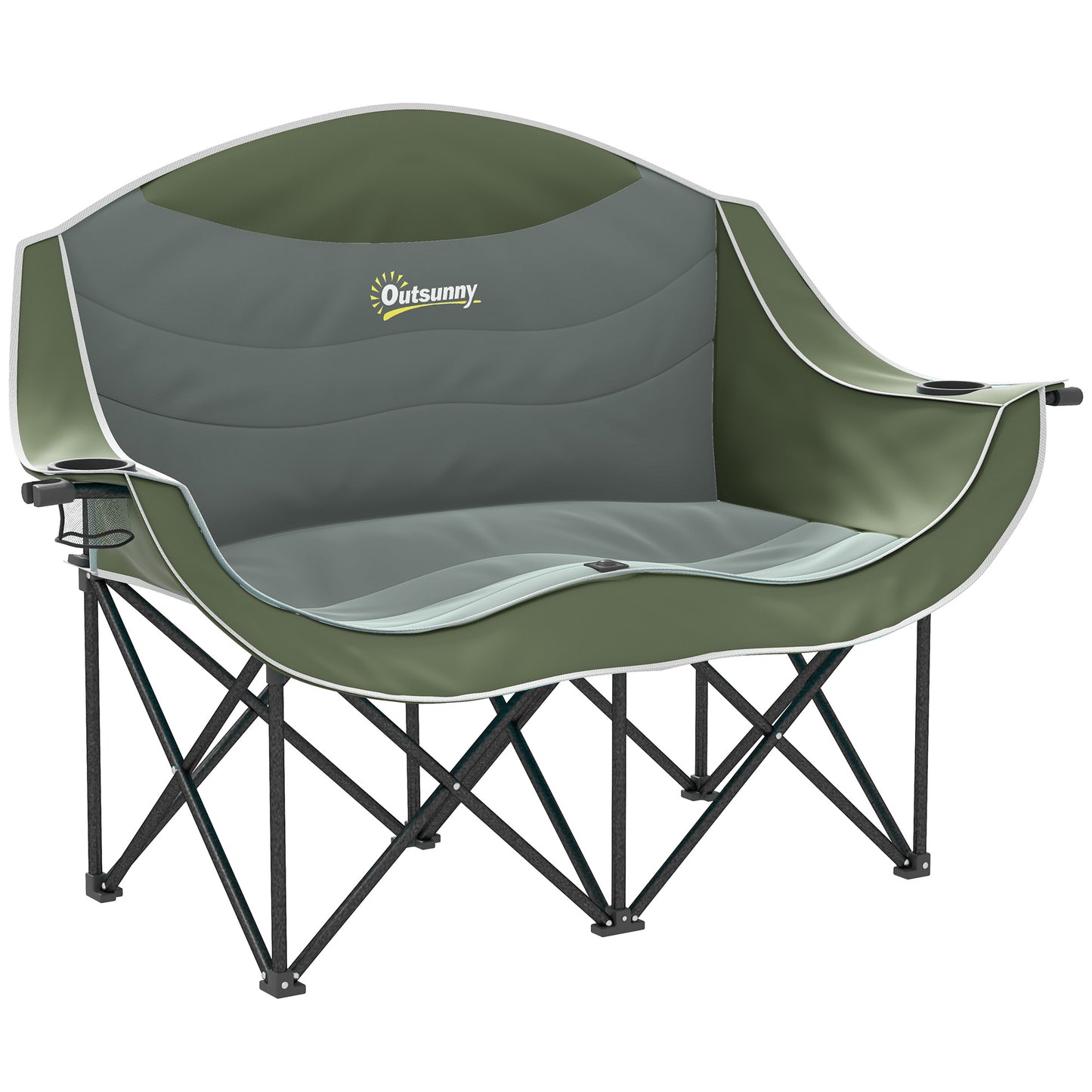 Double Camping Chair for Adults, Oversized Heavy Duty Padded Folding Chair with Armrests, Cup Holders and Carry Bag, 250kg Capacity