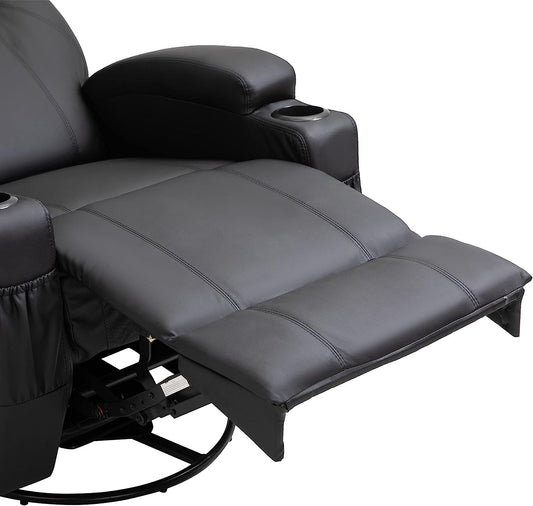 Recliner Sofa PU Leather Armchair Cinema Massage Chair Swivel Nursing Gaming Chair Black