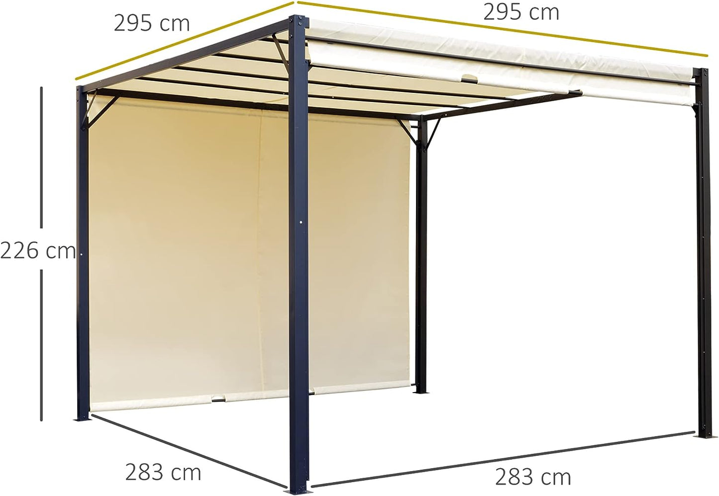 3 X 3 Meters Pergola with Retractable Sides, Garden Gazebo / Adjustable Sun Shade Canopy and Steel Frame, Cream