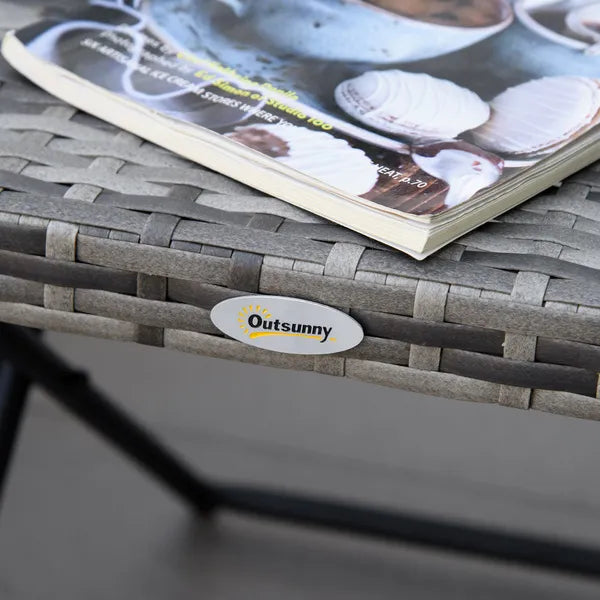 Small Folding Square Rattan Bistro Wicker Weave Side Table 40H X 40L X 40Wcm Grey