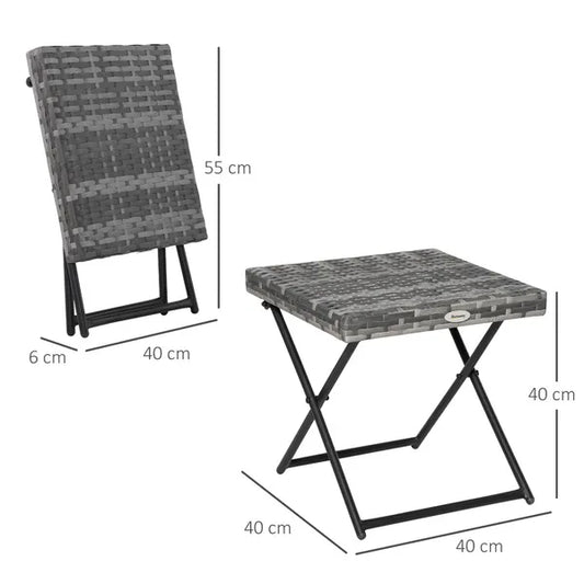 Small Folding Square Rattan Bistro Wicker Weave Side Table 40H X 40L X 40Wcm Grey