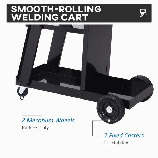 DURHAND Welding Cart for Tanks Gas Bottles, Welder Trolley Garage With Safety Chain and Wheels, Max Load 50kg, Black