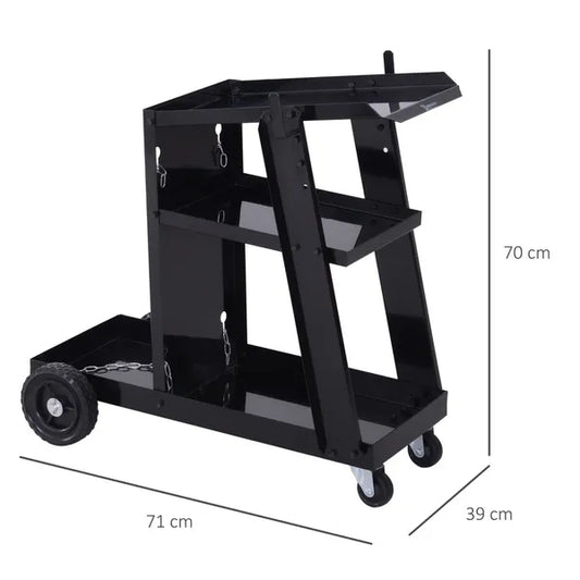 DURHAND Welding Cart for Tanks Gas Bottles, Welder Trolley Garage With Safety Chain and Wheels, Max Load 50kg, Black