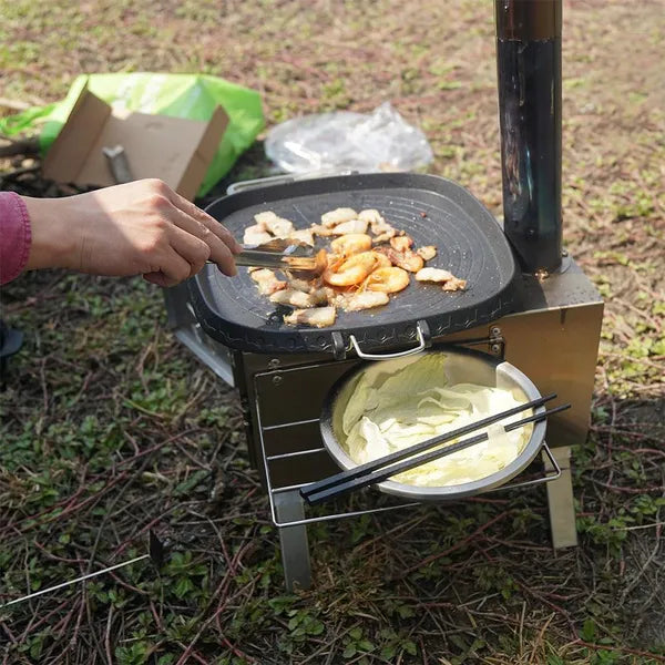 Camping Wood Stove With Chimney Portable Detachable Folding Stainless Outdoor Hiking Tent Camp Burner Firewood Furnace Heater