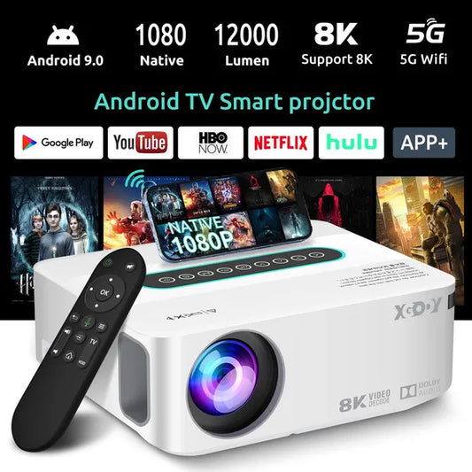 XGODY Smart Projector Native 1080p Android 9.0 5G WiFi HD Projector Support 4K