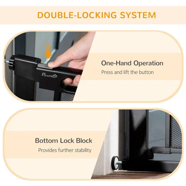 Pressure Fit Safety For Doors Hallways And Stairs Pet Barrier Dog Gate With Auto Close Double Locking Openings 75-82 cm