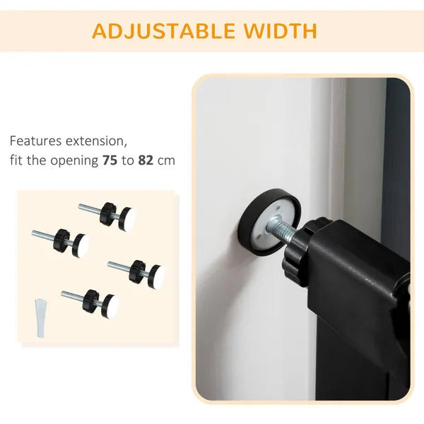 Pressure Fit Safety For Doors Hallways And Stairs Pet Barrier Dog Gate With Auto Close Double Locking Openings 75-82 cm