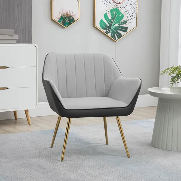 Retro Style Modern Velvet Armchairs with Gold Steel Legs, Upholstered Accent Chairs for Living Room and Bedroom