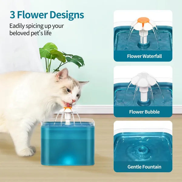 Cat Small Dog Waterfall Water Drinking Fountain Bowl 67oz/2L Ultra Quiet Pump With LED Light Three Ways To Drink Automatic