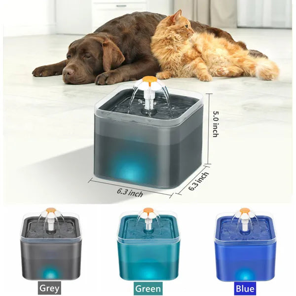 Cat Small Dog Waterfall Water Drinking Fountain Bowl 67oz/2L Ultra Quiet Pump With LED Light Three Ways To Drink Automatic