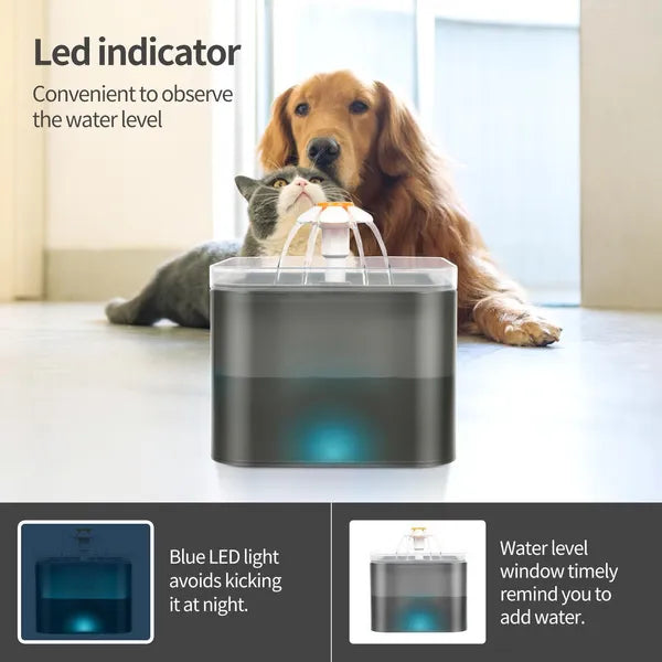 Cat Small Dog Waterfall Water Drinking Fountain Bowl 67oz/2L Ultra Quiet Pump With LED Light Three Ways To Drink Automatic