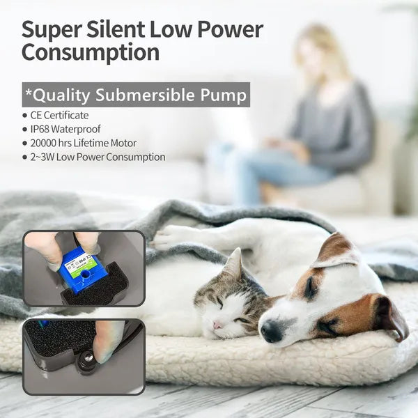 Cat Small Dog Waterfall Water Drinking Fountain Bowl 67oz/2L Ultra Quiet Pump With LED Light Three Ways To Drink Automatic