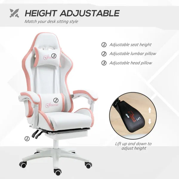 Racing Gaming Chair, Reclining PU Leather Computer Office Chair with 360 Degree Swivel Seat, Footrest, Removable Headrest