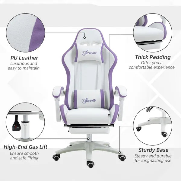 Racing Gaming Chair, Reclining PU Leather Computer Office Chair with 360 Degree Swivel Seat, Footrest, Removable Headrest