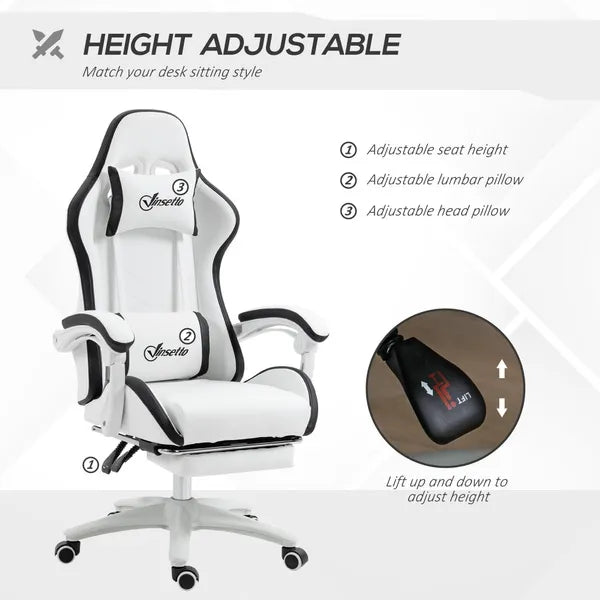 Racing Gaming Chair, Reclining PU Leather Computer Office Chair with 360 Degree Swivel Seat, Footrest, Removable Headrest