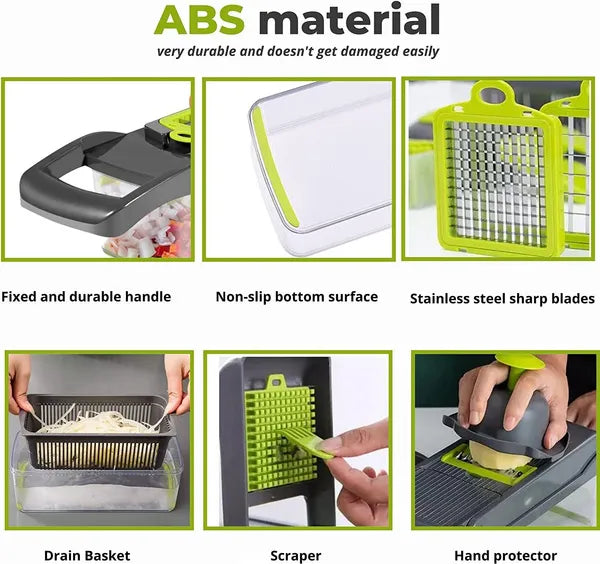 Vegetable Chopper, Multifunctional 13 in 1 Food Chopper, Kitchen Manual Julienne Grater Cutter for Onion, Garlic, Carrot, Potato, Tomato, Fruit, Salad