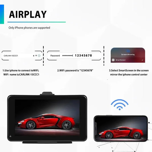 Wireless Apple Carplay Android Auto 7 Inch Portable Car Stereo Car Radio With Bluetooth MirrorLink FM Transmitter Voice control