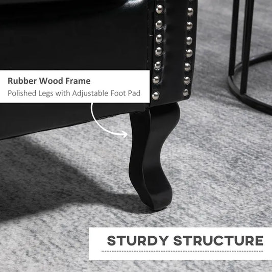 Wingback Accent Chair Tufted Chesterfield Style Armchair with Nail Head Trim for Living Room Bedroom Black