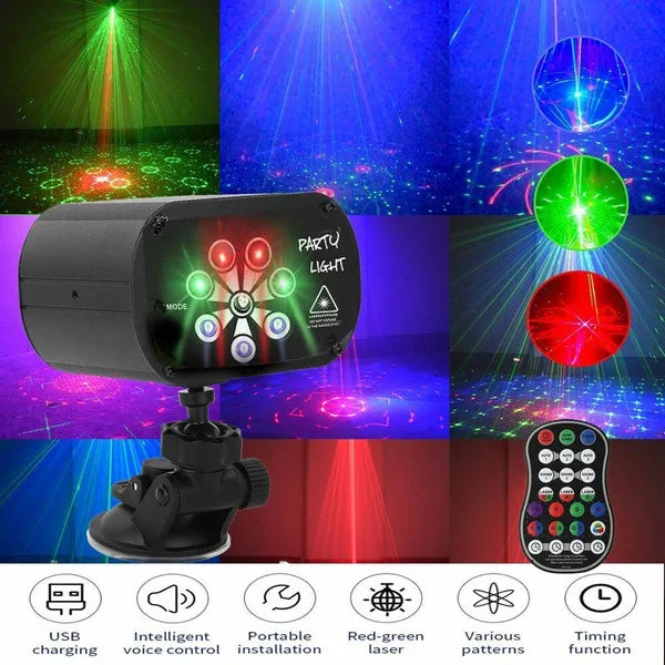 UV Stage Laser Projector - 480 Adjustable Patterns & Sound Activated Strobe Party Light