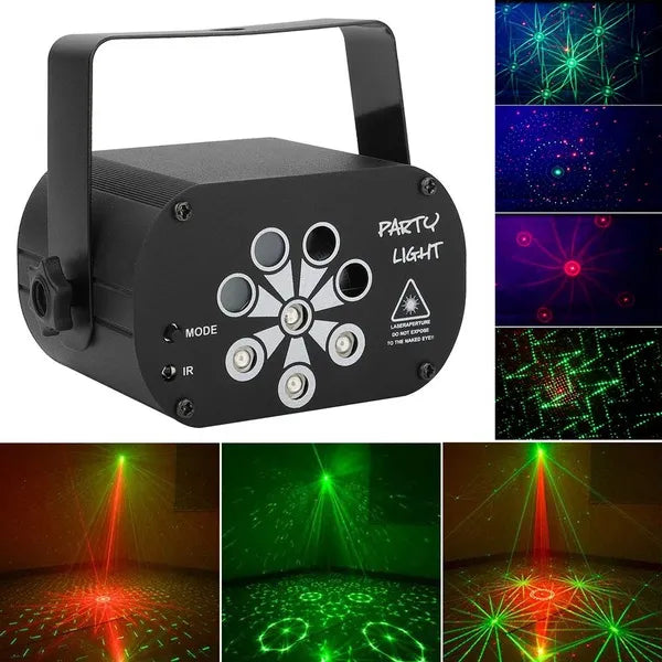 UV Stage Laser Projector - 480 Adjustable Patterns & Sound Activated Strobe Party Light