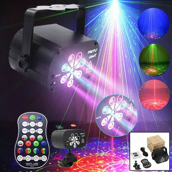 UV Stage Laser Projector - 480 Adjustable Patterns & Sound Activated Strobe Party Light