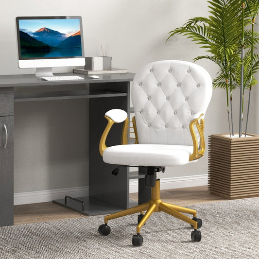 Vinsetto Height Adjustable Home Office Chair, Button Tufted Computer Chair with Padded Armrests and Tilt Function