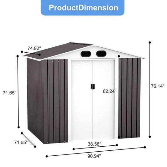 Outdoor Metal Storage with Sliding Doors and Vents Garden Shed Steel Anti-Corrosion Bike House 8' x 6'
