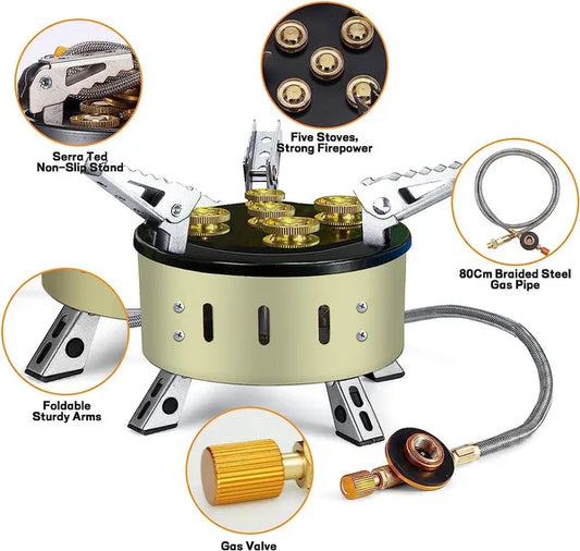Camping Gas Stove, Adjustable & Folding Outdoor Gas Burner Portable Windproof Backpacking 1300W