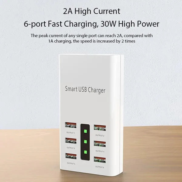 Universal 6 In 1 Port USB Phone Charger Travel Wall Power Fast Quick Charging Station UK Adapter 30W