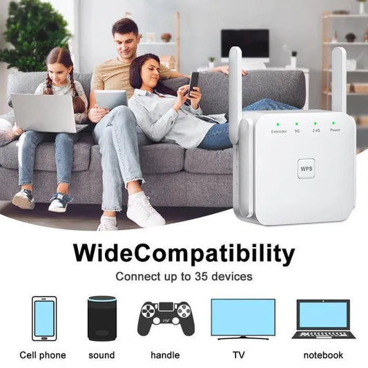 1200Mbps WiFi Repeater 4-Antenna Wi-Fi Amplifier Signal Booster Wireless AP Access Point 2.4GHz 5.8GHz WiFi Range Extender