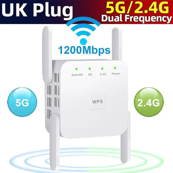 1200Mbps WiFi Repeater 4-Antenna Wi-Fi Amplifier Signal Booster Wireless AP Access Point 2.4GHz 5.8GHz WiFi Range Extender