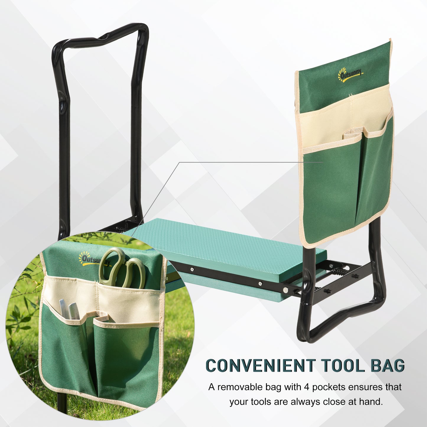 Steel Frame Gardening Kneeler Kneeling Seat Pad With Pouch Green