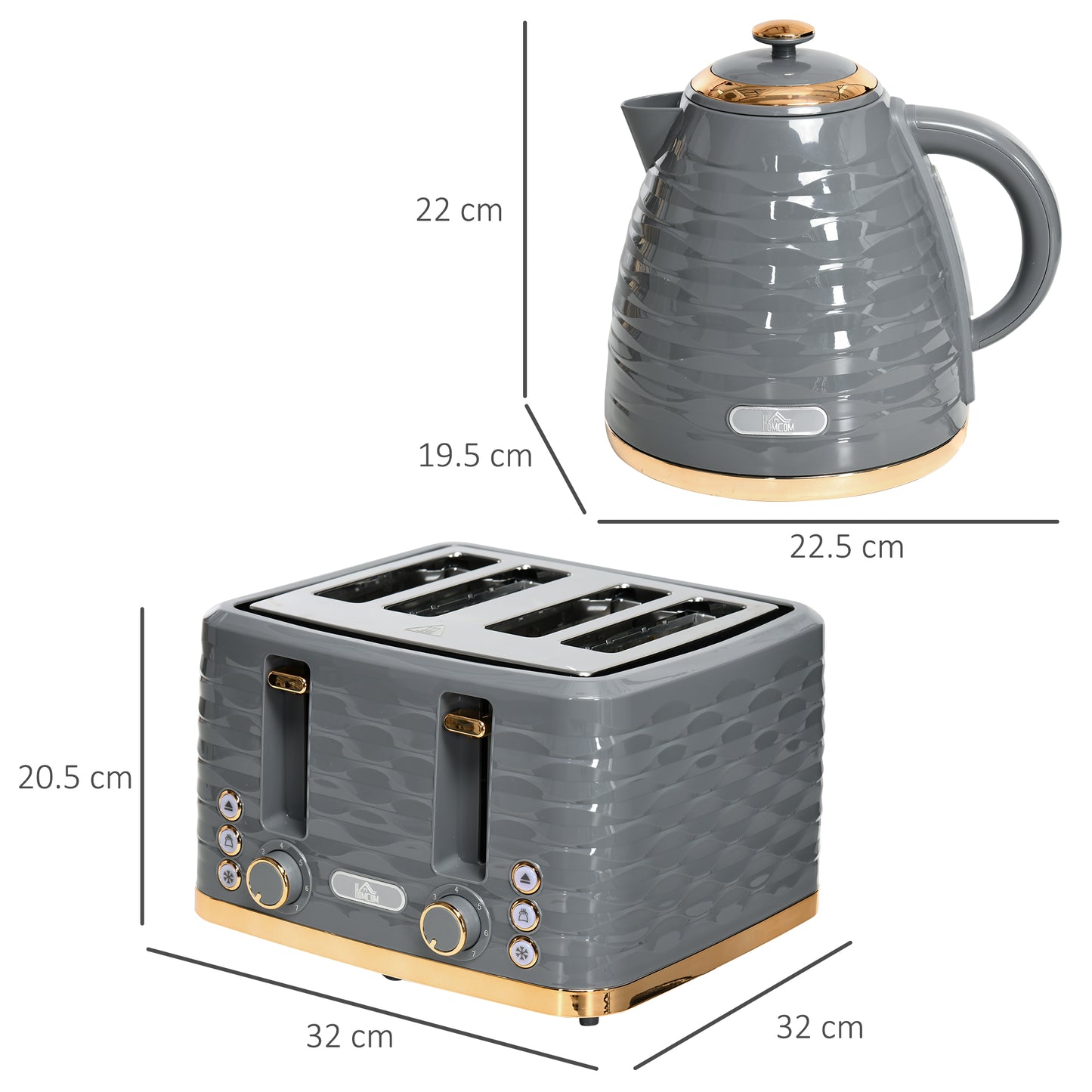 HOMCOM Kettle and Toaster Sets, 1600W 1.7L Rapid Boil Kettle & 4 Slice Toaster with 7 Browning Controls, Defrost, Reheat and Crumb Tray, Otter Thermostat,