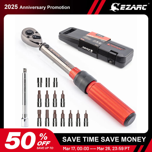 EZARC 16Pcs 1/4'' Torque Wrench Set with Double Scale 2-20 Nm, Precise Ratchet Wrench Repair Spanner Key Bicycle Maintenance Kit