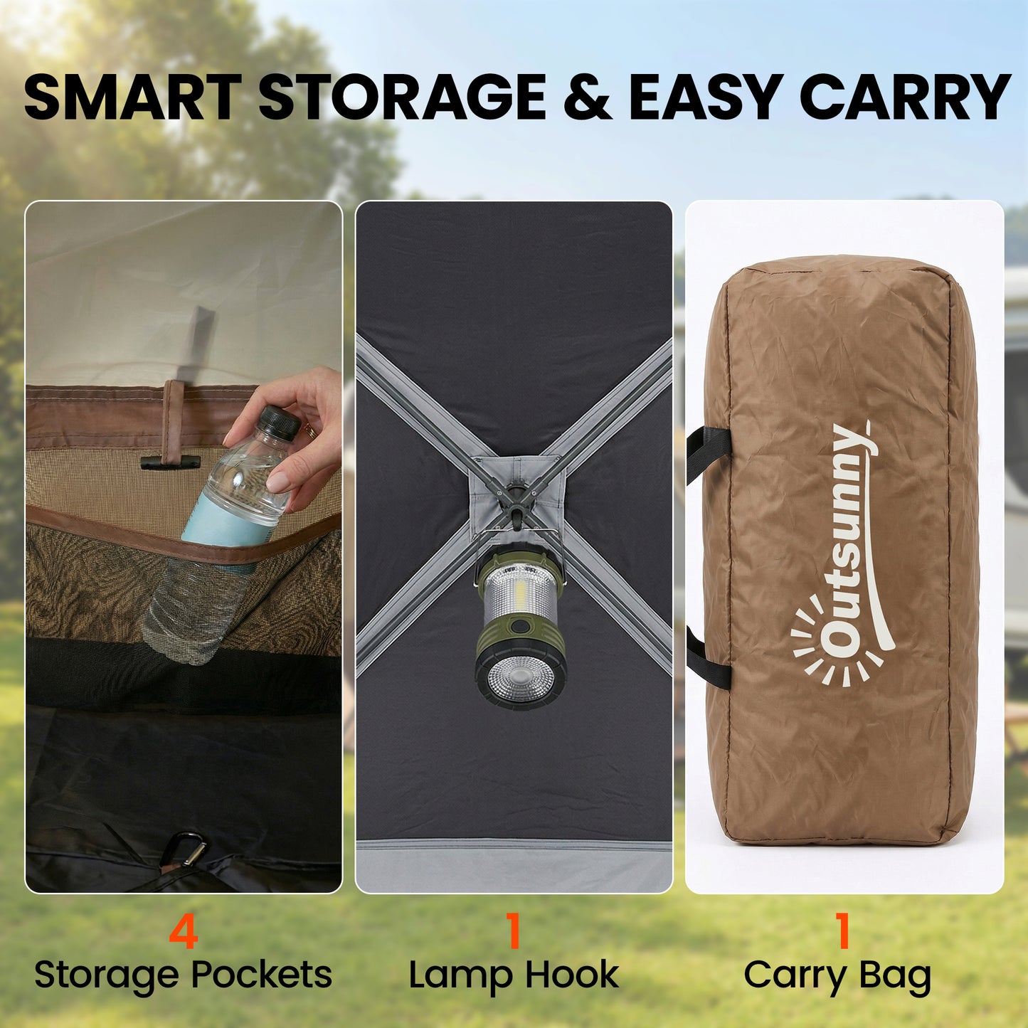 4-Person Cabin Camping Tent | 2 Rooms | 220cm Standing Height | 4 Skylights | 3000mm Waterproof | Sets Up in 5-15 Mins | 530 x 380 x 220cm | Brown & Khaki
