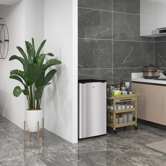 91 Litre Freestanding Under Counter Fridge Freezer, Small Fridge with Chiller Box, Adjustable Thermostat, 47.5cm Wide, Silver Tone