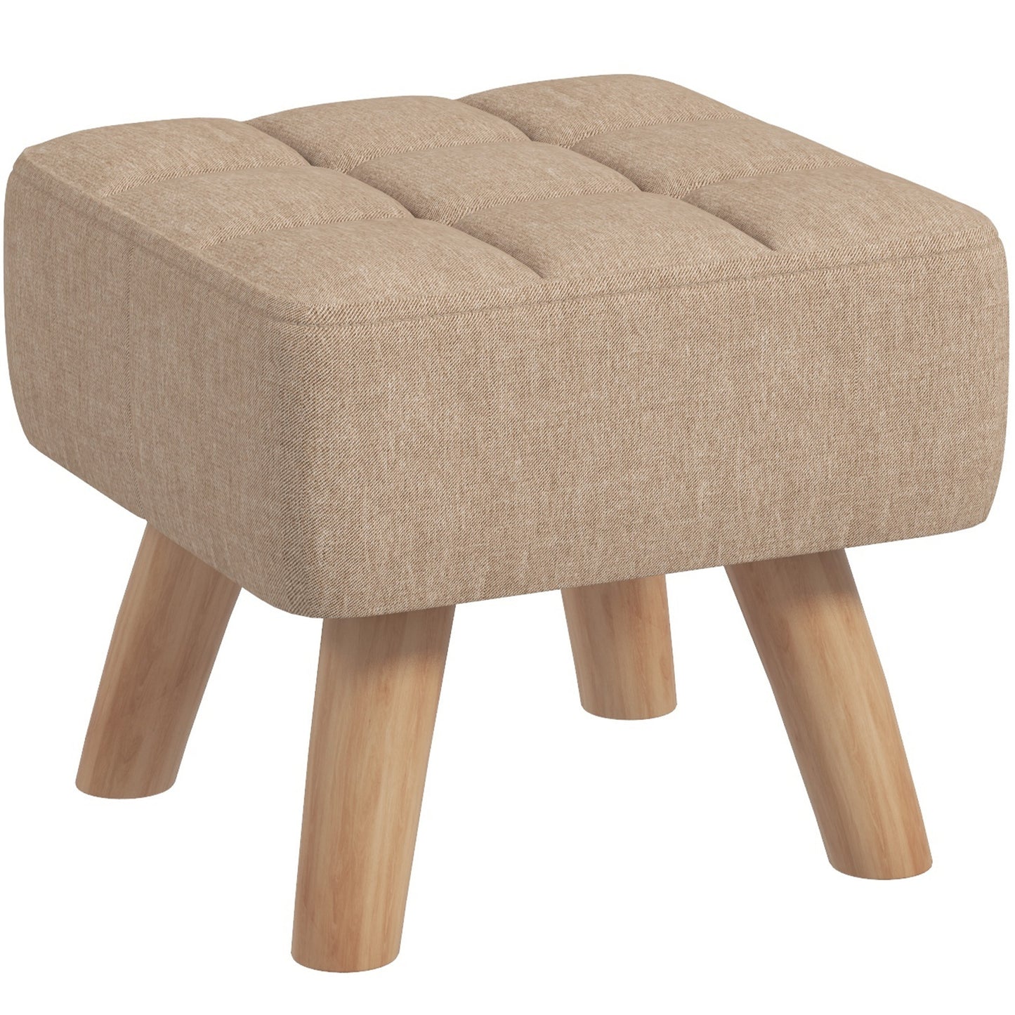 Modern Tufted Footstool, Fabric Foot Stool with Rubber Wood Legs, Padded Seat, for Living Room, Bedroom, Entryway