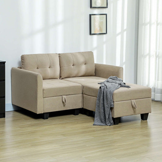 'L' Shape Modular Storage Sofa Couch Settee - Light Brown / Dark Grey