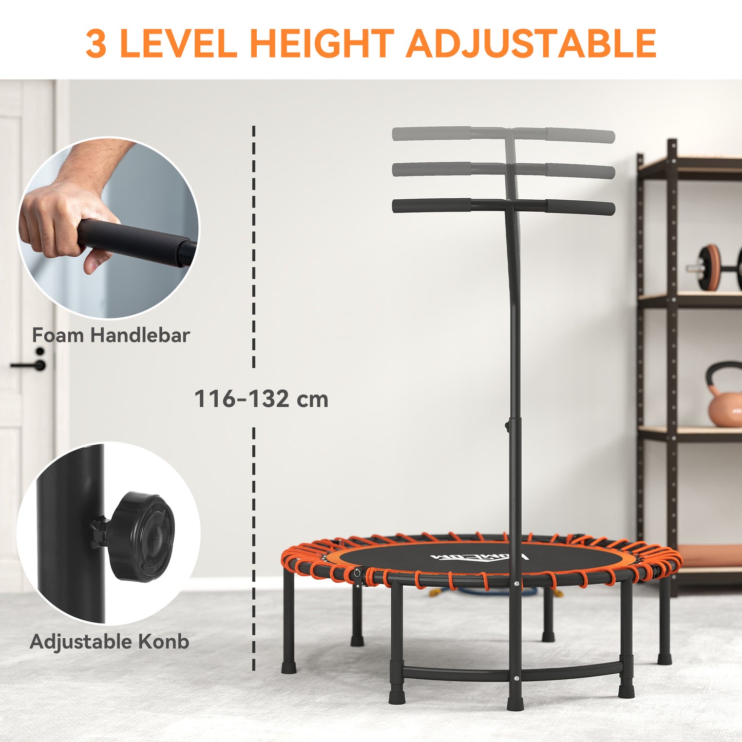 Mini Round Steel Frame Trampoline w/ Adjustable Handle, Orange / Green