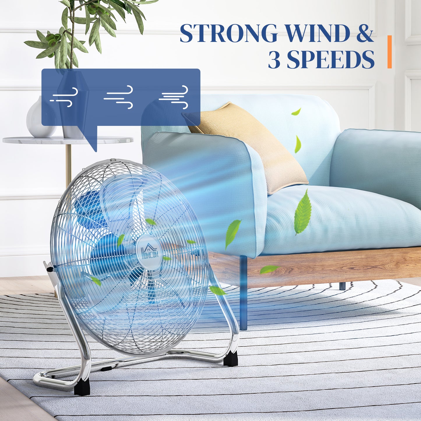 Metal Floor Fan, Electric Portable Desk & Table Fan with 3 Speed Settings and 120° Adjustable Tilt, Powerful Airflow for Home Office, Silver Tone
