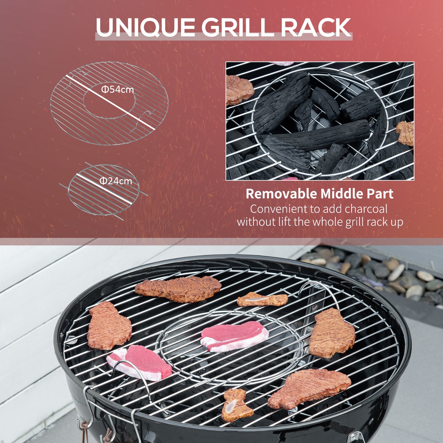 Outsunny Portable Kettle BBQ Charcoal Grill - Black