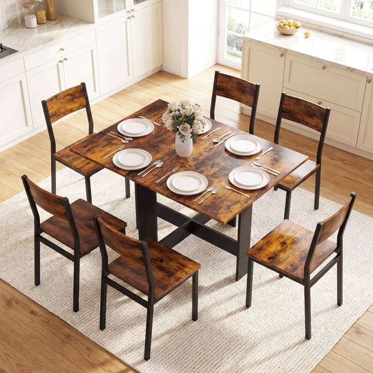 Retro Vintage Style Folding Dining Table, Space-Saving Drop Leaf Kitchen Table for 4-6 People Rustic Brown