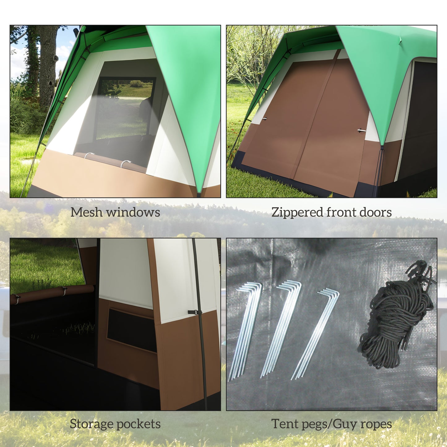 Outsunny Seven-Man Camping Tent, with Small Rainfly and Accessories - Green