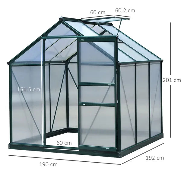 Clear Polycarbonate Greenhouse Large Walk-In Green House Garden Plants Grow Galvanized Base Aluminium Frame W/Slide