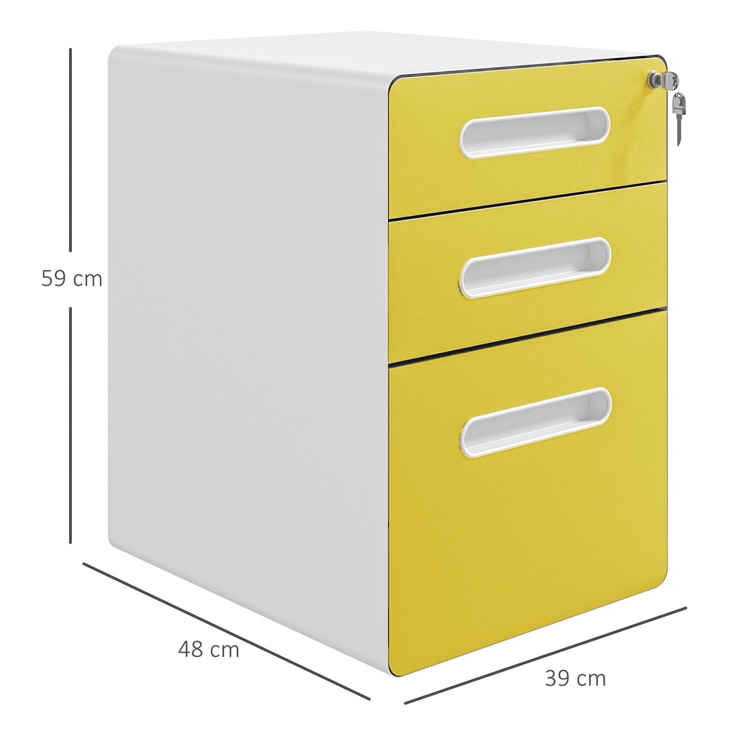 Vinsetto 3 Drawer Filing Cabinet, Steel Lockable File Cabinet with Lock and Wheels, for A4, Letter, Legal Sized Files