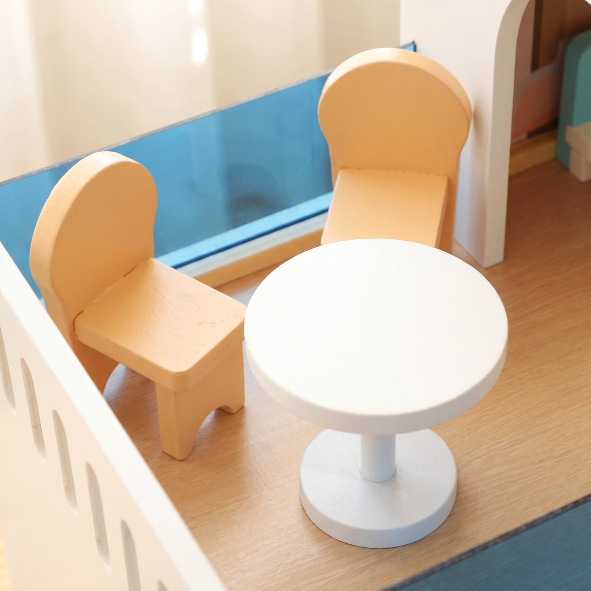 AIYAPLAY Wooden Dolls House | 3 Storeys & 5 Play Areas | 11 Movable Accessories | Balcony & Stairs | 66cm Tall | White | Ages 3+
