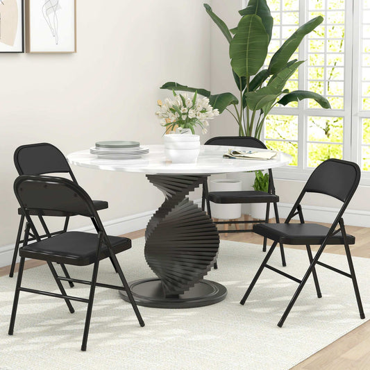 Set of Four Cushioned Steel Folding Dining Chairs - Black