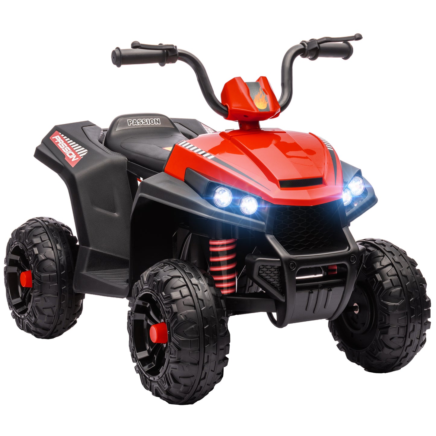 AIYAPLAY 12V Kids Electric Quad Bike w/ Spring Suspension System, Forward & Backward, LED Light, Music, MP3, White / Red