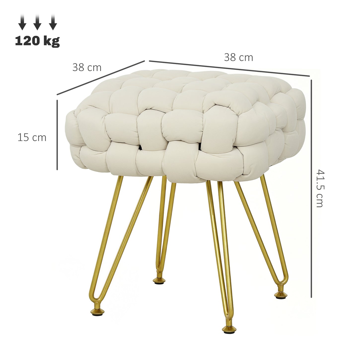 Velvet-Feel Bold Woven Footstool - Cream White